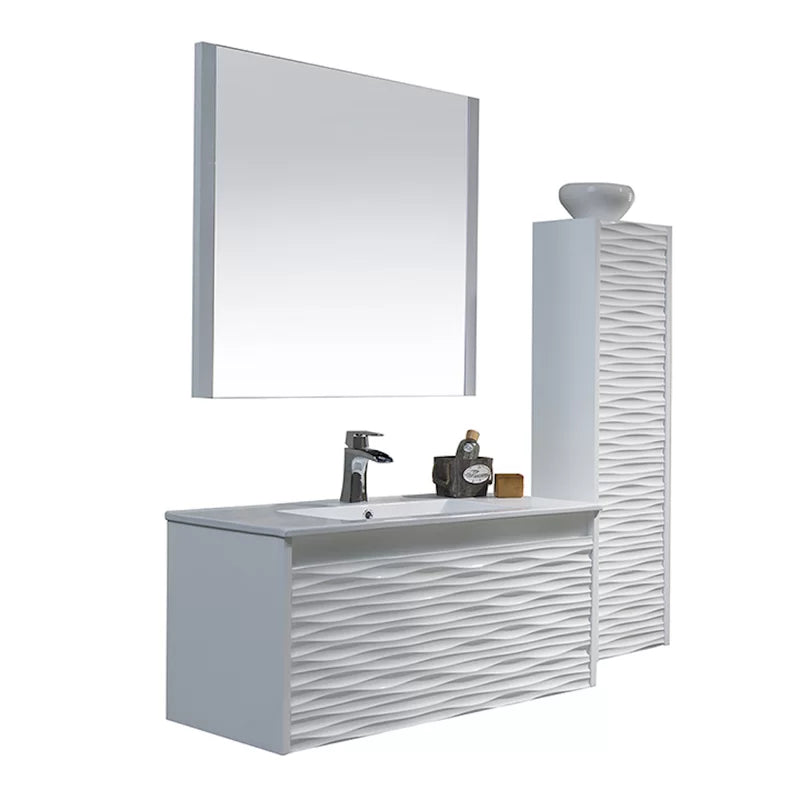 36'' Wall Mounted Single Bathroom Vanity with Ceramic Vanity Top